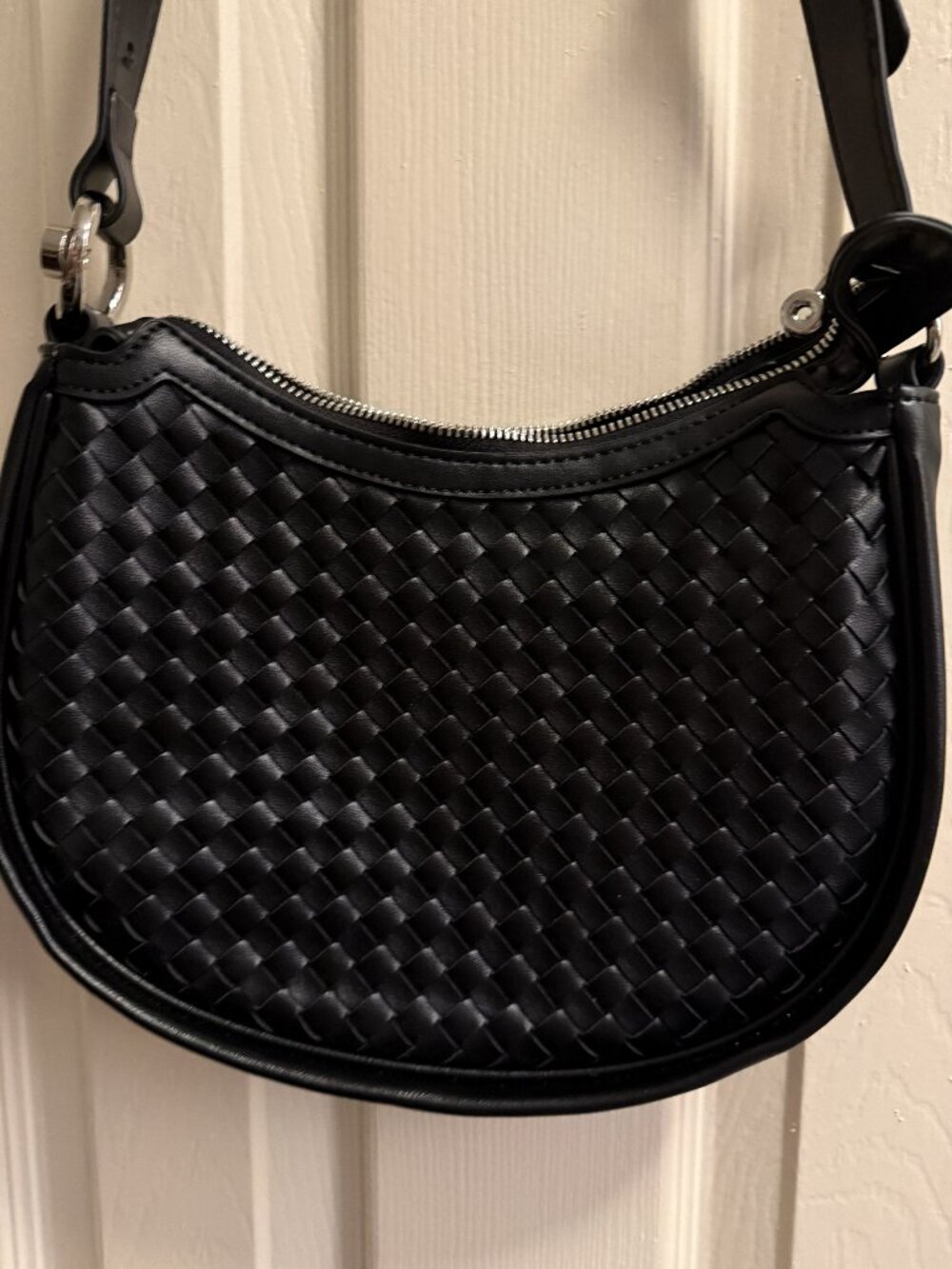 Lelis Black Woven Hobo Shoulder Bag Silver Hardware Adjustable Strap